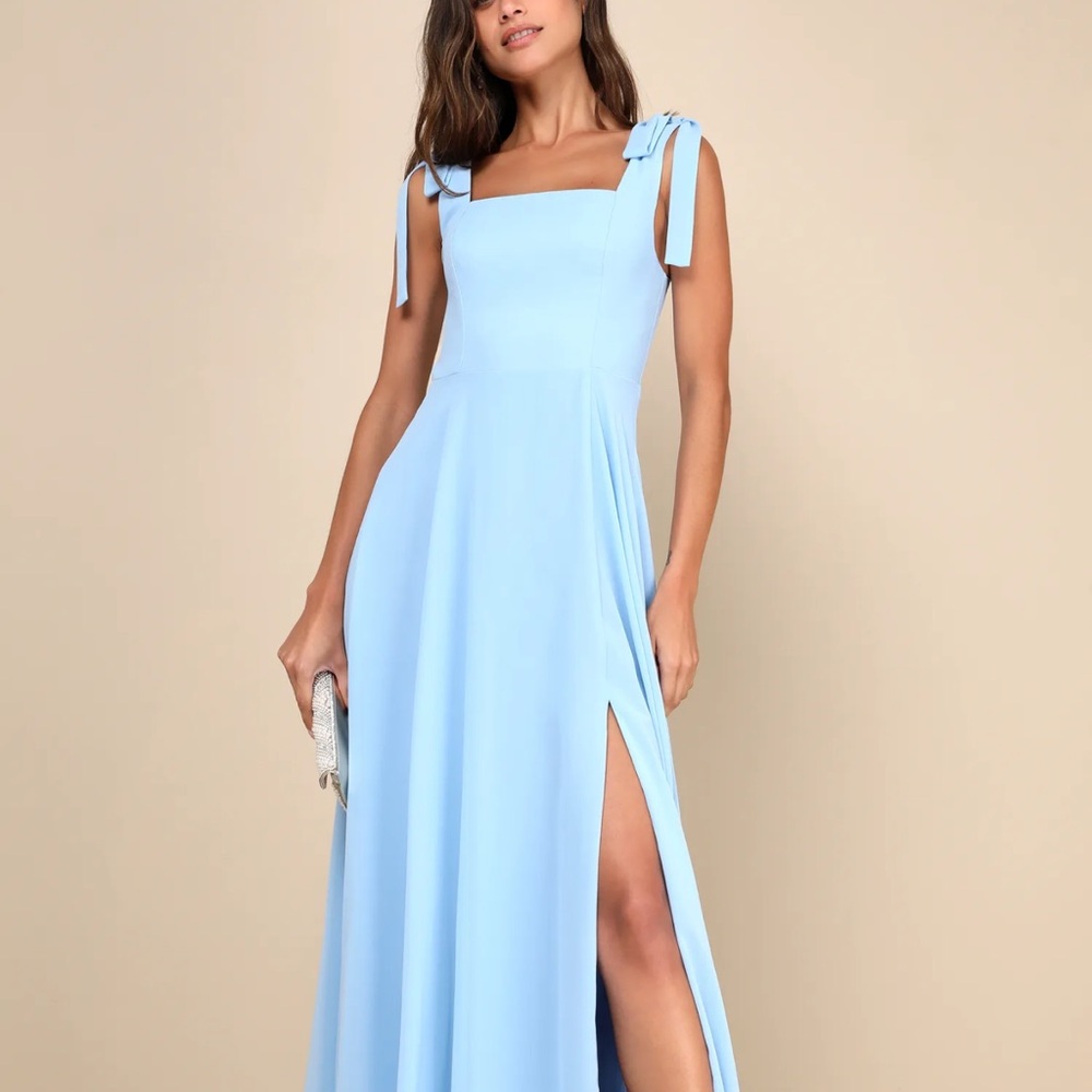 Lulu's Sky Blue Maxi Dress with Shoulder Ties